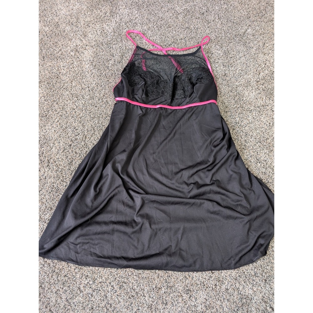 Victorias Secret Collection Black Pink Lace Mesh Babydoll Chemise Nightie Medium